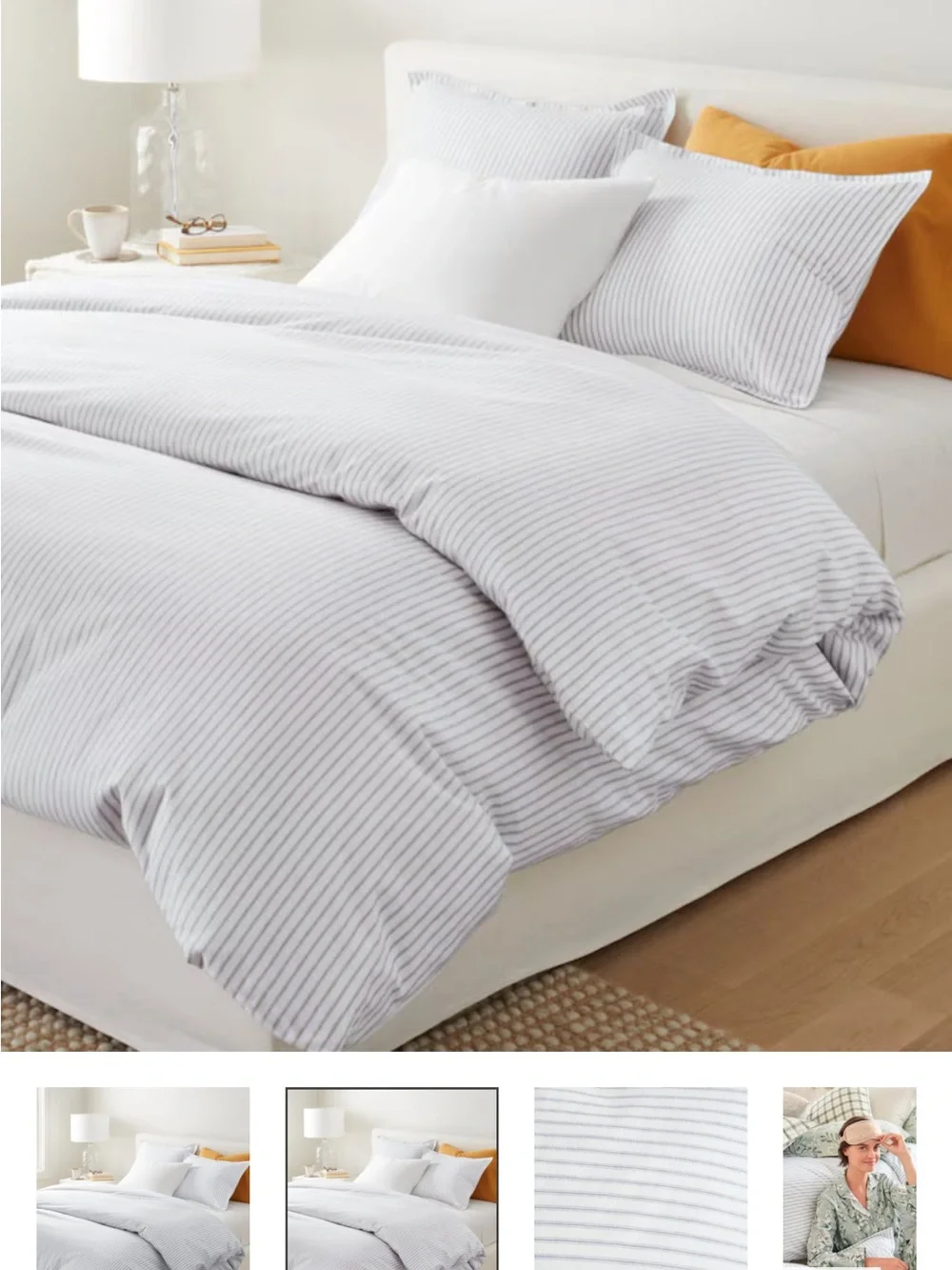 Garnet Hill White & Gray Pinstripe Duvet Cover